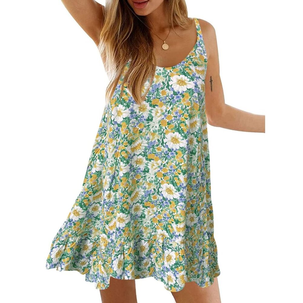 Qearal Sleeveless Floral Printed Sundress Size XL Scoop Neck Beach Boho Cottage - Picture 1 of 9